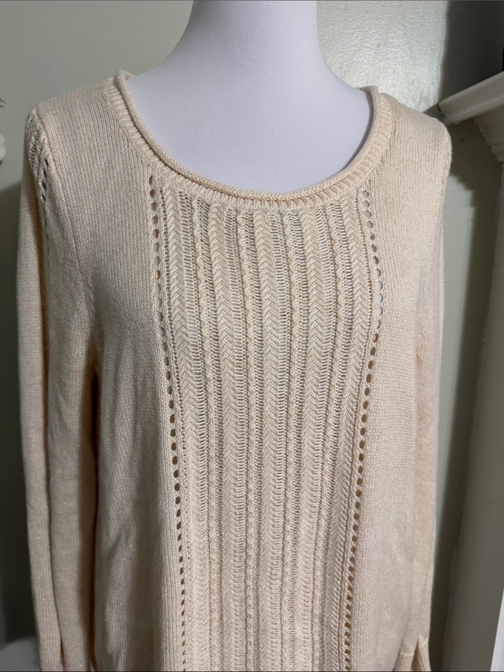 Lucky Brand Cream Cable Front Scoop Neck Sweater - Picture 2 of 8